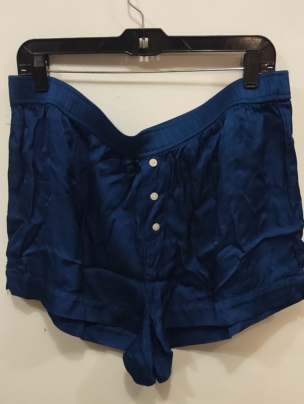 Anthropologie Satin Button-Front High-Rise Shorts — Royal Blue